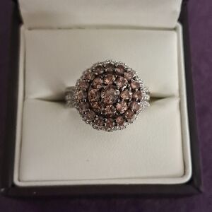Natural Andalusite & Natural White Zircon Cluster Style Ring